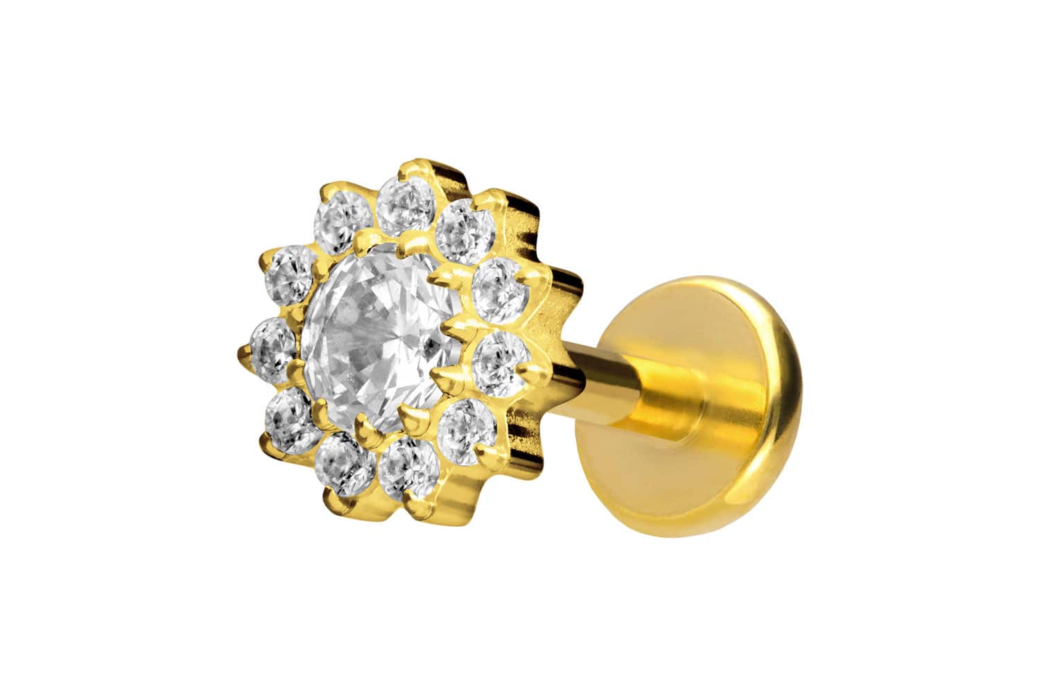 Titan Labret Piercing mit Push Fit KRISTALLBLUME